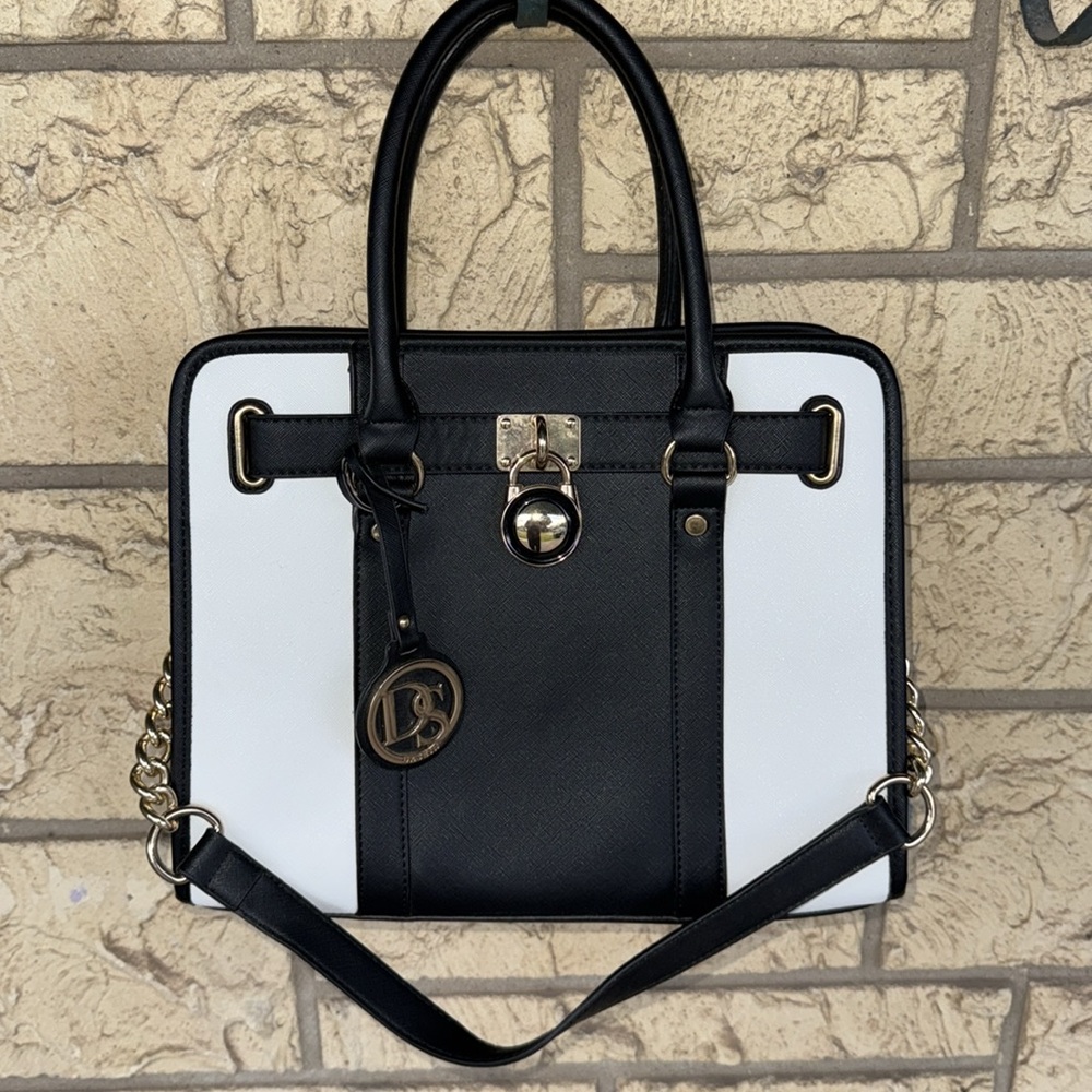 Black and White Structured Satchel Handbag
